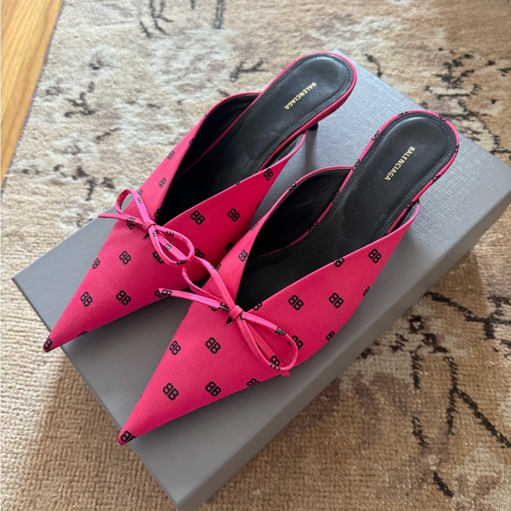Balenciaga Pink Logo Knife Point Mules